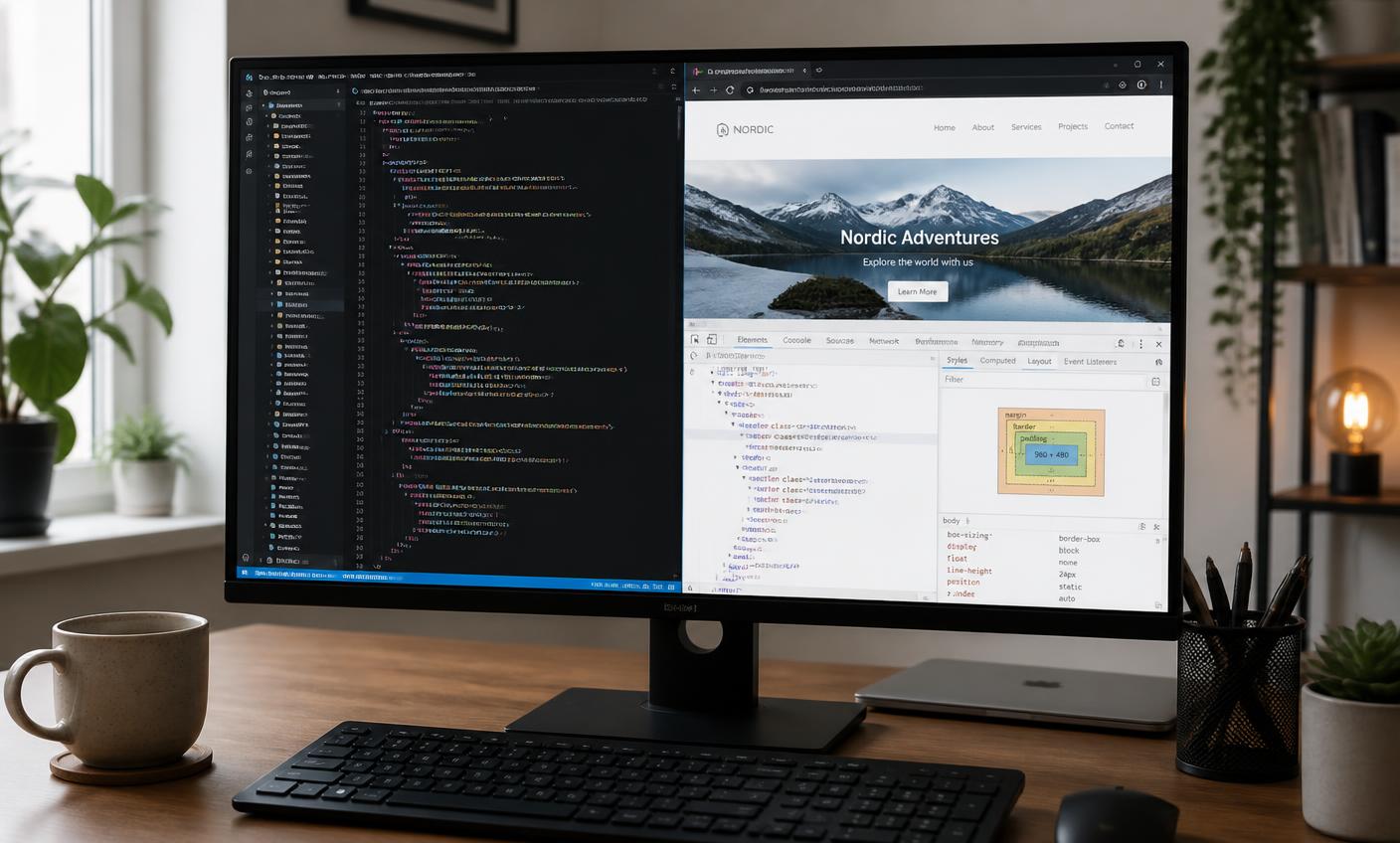 Éditeur de code et navigateur affichés côte à côte pendant une modification