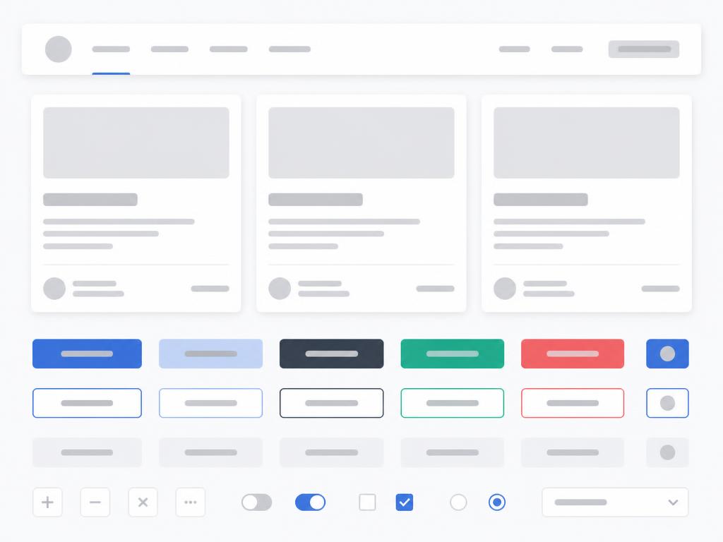 Éléments d'interface web : menu de navigation, cartes et boutons