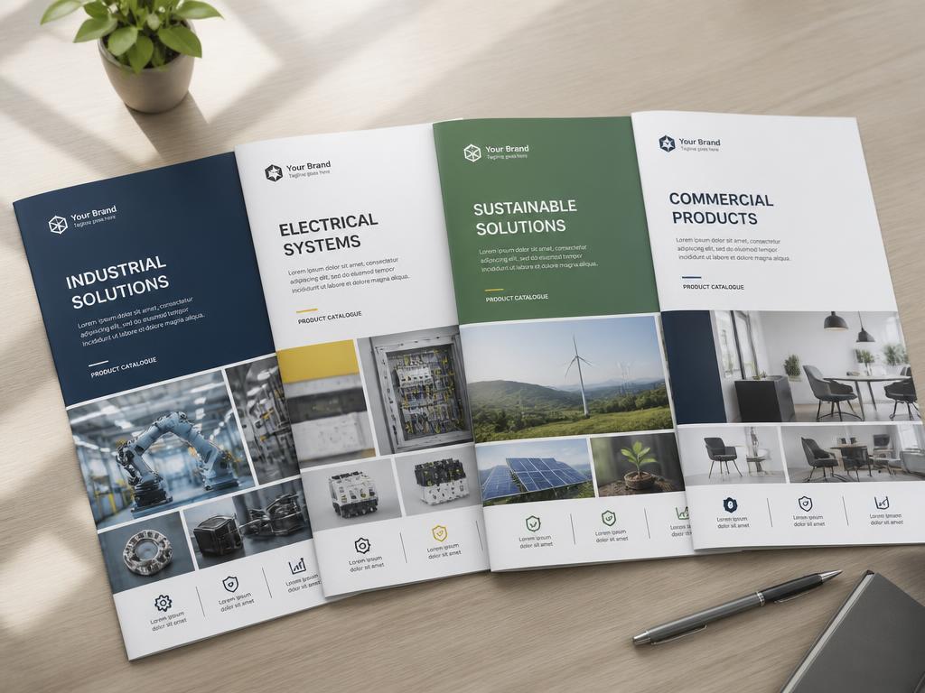 Brochure et catalogue imprimés posés sur une table
