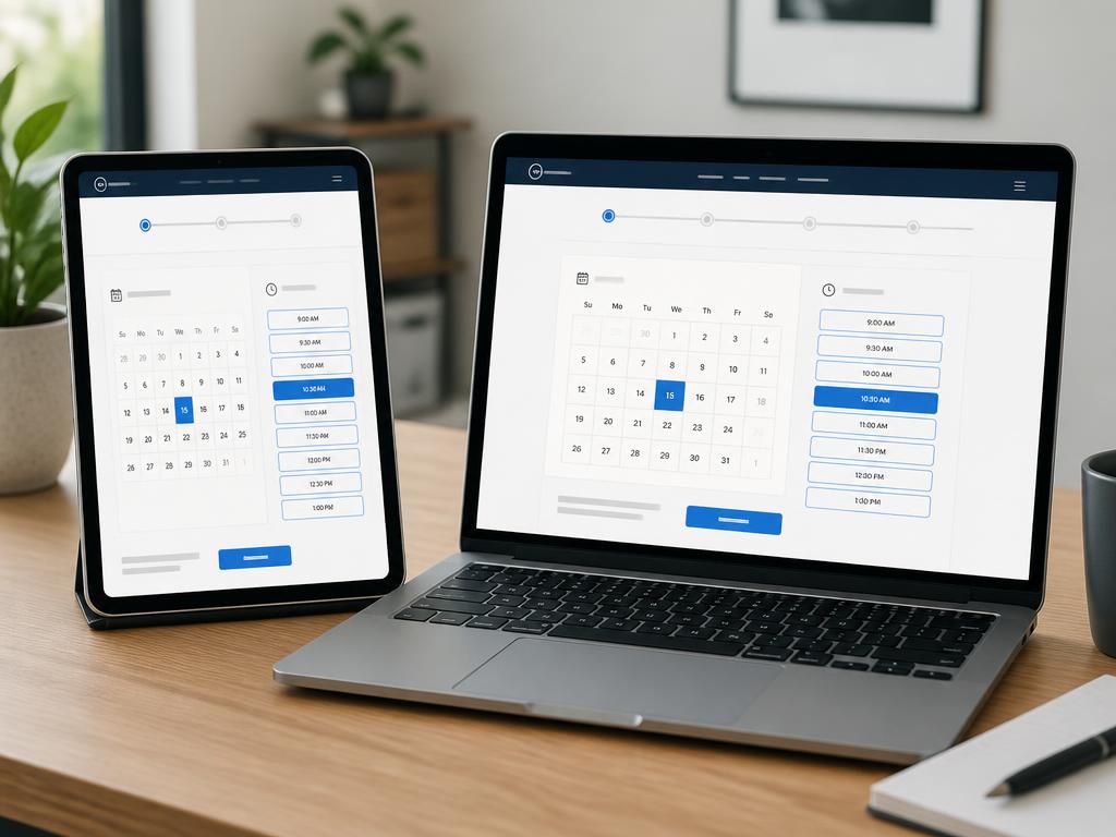 Page de prise de rendez-vous en ligne avec choix d'un créneau